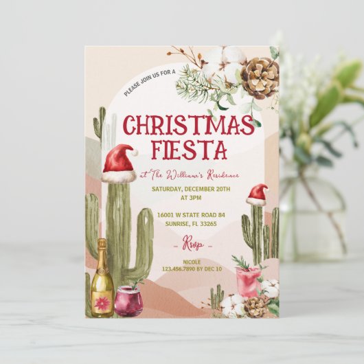 Wüste Cactus Holiday Cocktail Weihnachts-Fiesta Einladung (Stehend Vorderseite)