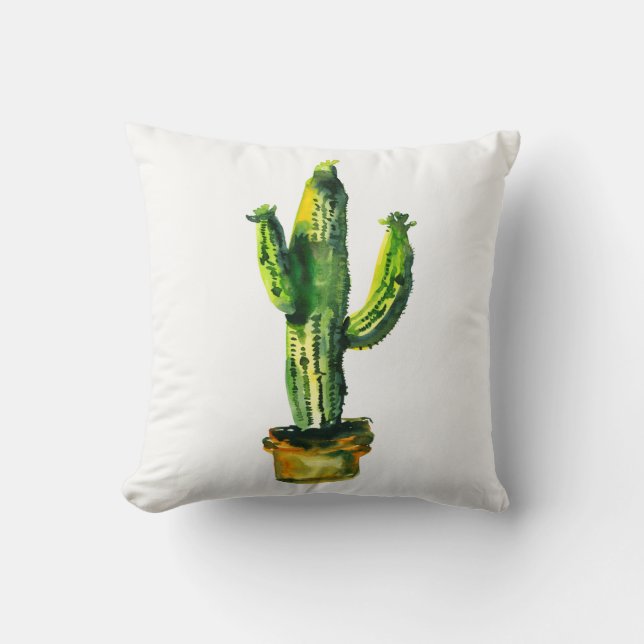 Wüste Cactus Pflanze Watercolor Südwestboho Kissen (Vorderseite)