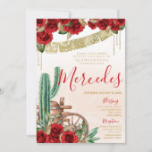 Wüste Cactus Rote Rose Western Charro Quinceanera Einladung (Vorderseite)