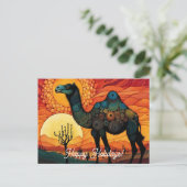 Wüste Camel bei Sonnenuntergang farbenfrohe Feiert Postkarte (Stehend Vorderseite)