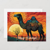 Wüste Camel bei Sonnenuntergang farbenfrohe Feiert Postkarte (Vorne/Hinten)