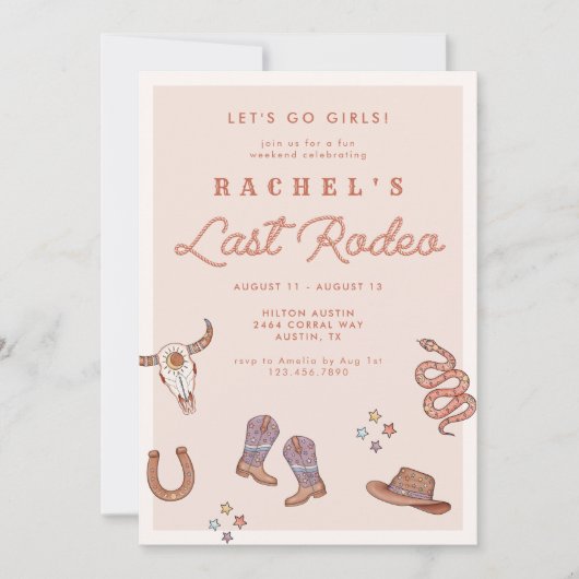 Wüste Cowgirl Bachelorette Wochenende Einladung (Vorderseite)