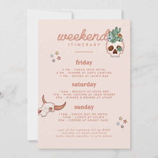 Wüste Cowgirl Bachelorette Wochenende Einladung (Rückseite)