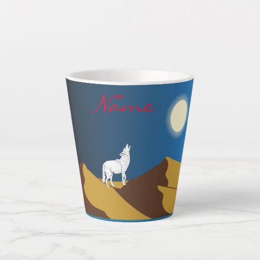 Wüste Coyote Howling Vollmond Thunder_Cove Milchtasse (Vorderseite)