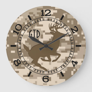 Wüste Digital Camouflage Jumping Deer Monogram Große Wanduhr