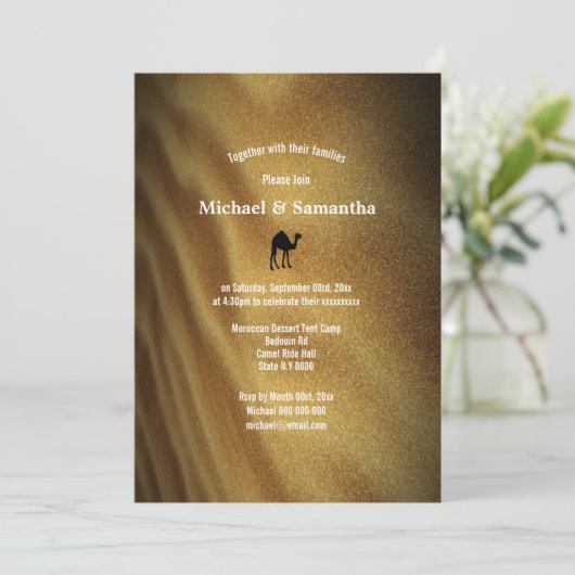 Wüste Dune Wochenende Kamelfahrt Hochzeit Einladung (Stehend Vorderseite)