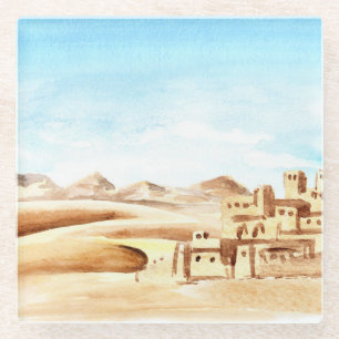 Wüste Dunes African City Watercolor Glasuntersetzer