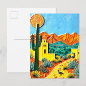 Wüste Landschaft Kunst mit Kaktus Postkarte (Vorne/Hinten)