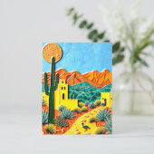 Wüste Landschaft Kunst mit Kaktus Postkarte (Stehend Vorderseite)