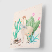 Wüste LIama Cactus Blume Quadratische Wanduhr (Winkel)