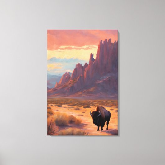 Wüste Lone Buffalo Colorful Sunrise Art Landschaft Leinwanddruck (Vorderseite)