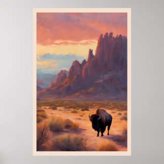Wüste Lone Buffalo Colorful Sunrise Art Landschaft Poster