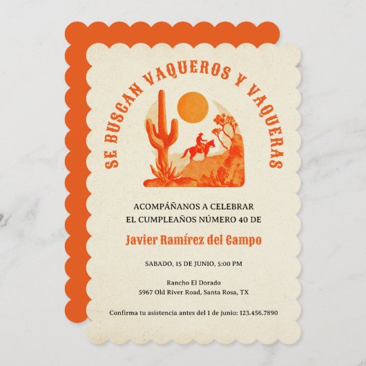 Wüste Mexikanischer Cowboy Geburtstagsparty Einladung (Vorne/Hinten)