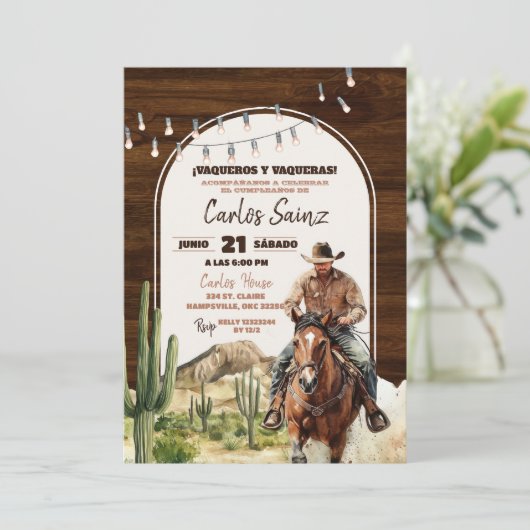 Wüste Mexikanischer Cowboy zum Geburtstag Einladung (Stehend Vorderseite)