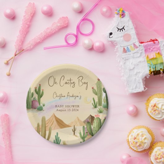 Wüste Oh Cactus Boy Boho Arch Baby Shower Pappteller (Party)