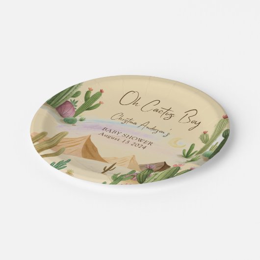 Wüste Oh Cactus Boy Boho Arch Baby Shower Pappteller (Schrägansicht)