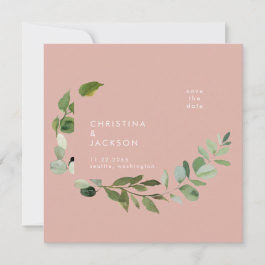 Wüste Pink Eukalyptus Wedding Save the Date (Vorderseite)