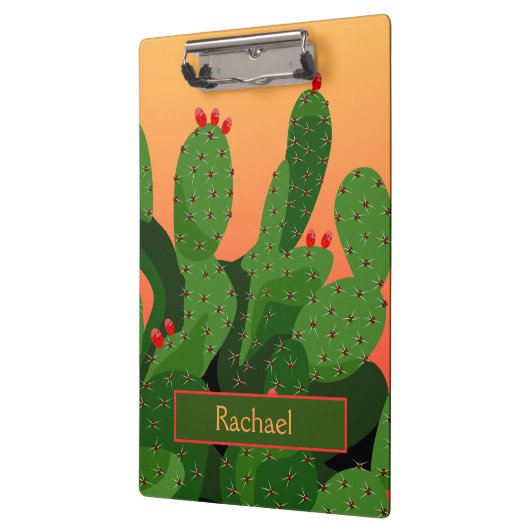 Wüste Prickly Pear Cactus Sunset Personalisiert Klemmbrett (Links)