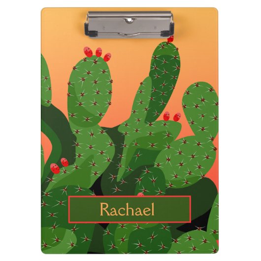 Wüste Prickly Pear Cactus Sunset Personalisiert Klemmbrett (Vorderseite)