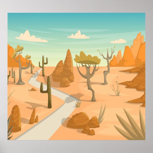 Wüste Road Landschaft: Cartoon Vintag. Poster (Vorne)
