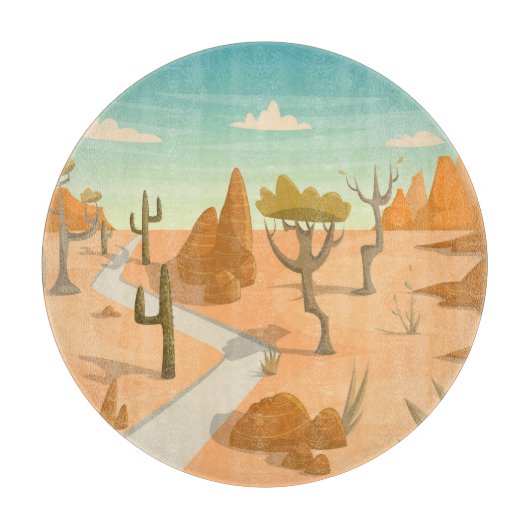 Wüste Road Landschaft: Cartoon Vintag. Schneidebrett (Vorderseite)
