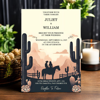 Wüste Rodeo Retro Pferd Rustikale Western Hochzeit Einladung