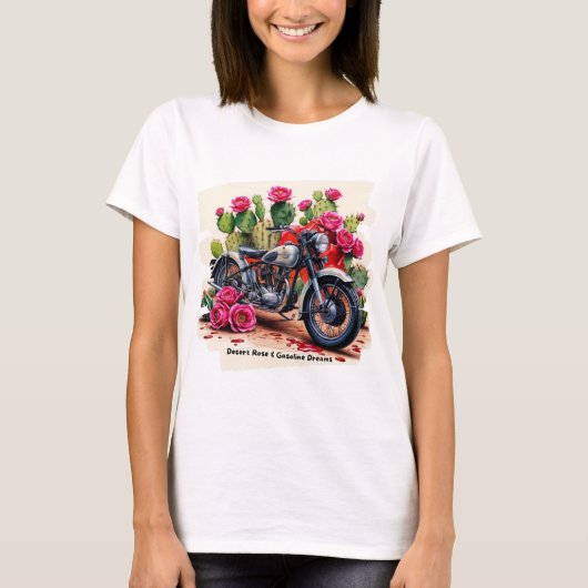 Wüste Rose & Benzinträume Vintages Motorrad T-Shirt (Vorderseite)