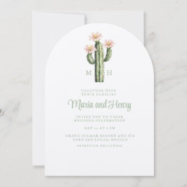 Wüste Rose Cactus Monogram Wedding Einladung