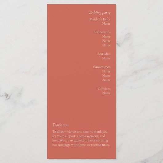 Wüste Rose Modernes Hochzeitsprogramm (Rückseite)