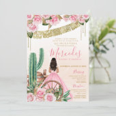 Wüste Rose Pink Charra Quinceanera Western Cactus Einladung (Stehend Vorderseite)