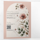 Wüste Rose Pink & Green Blumengrün Hochzeit Dreifach Gefaltete Einladung (Innen Erste Seite)