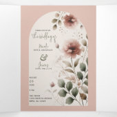 Wüste Rose Pink & Green Blumengrün Hochzeit Dreifach Gefaltete Einladung (Innenseite Mitte)