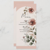 Wüste Rose Pink & Green Blumengrün Hochzeit Menükarte (Vorne/Hinten)