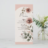 Wüste Rose Pink & Green Blumengrün Hochzeit Menükarte (Stehend Vorderseite)