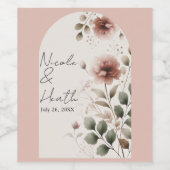Wüste Rose Pink & Green Blumengrün Hochzeit Weinetikett (Einzelnes Label)