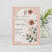 Wüste Rose Pink & Green Floral Baby Dusche Einladung (Stehend Vorderseite)