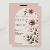 Wüste Rose Pink & Green Floral Baby Dusche Einladung (Vorne/Hinten)