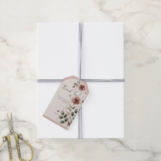 Wüste Rose Rosa Blumengrün Bridal Wedding Geschenkanhänger (Mit Garn)