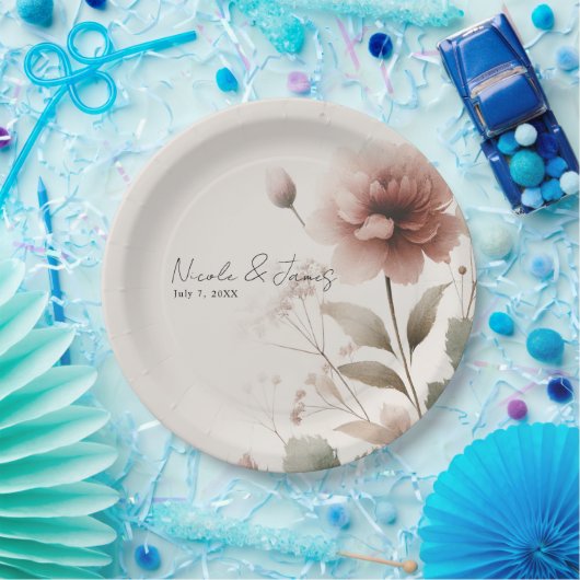 Wüste Rose Rosa Blumengrün Bridal Wedding Pappteller (Party)