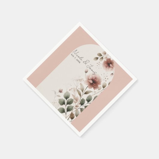 Wüste Rose Rosa Blumengrün Bridal Wedding Serviette (Ecke)