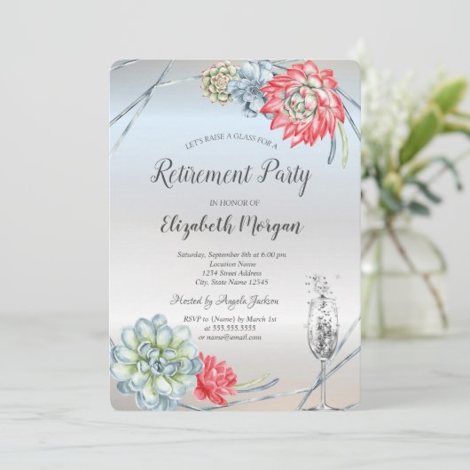 Wüste Rot-Sukkulent Glass Retirement Einladung (Stehend Vorderseite)