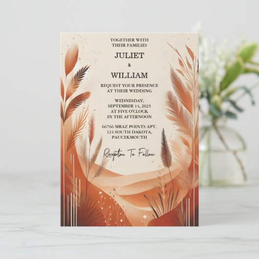 Wüste Rustic Boho Autumn Ombre Brown Wedding Einladung (Stehend Vorderseite)