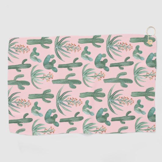 Wüste Saguaro Cacti Succulents Wasserfarbe Golfhandtuch (Horizontal)