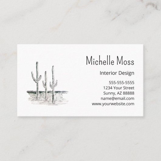Wüste Saguaro Cactus Minimalistisch Schwarz-weiß Visitenkarte (Vorderseite)