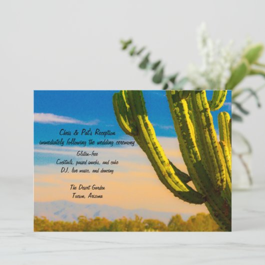 Wüste Saguaro Cactus Wedding Reception Template Einladung (Stehend Vorderseite)