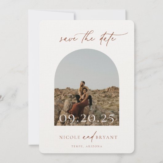 Wüste Sienna Arch Frame Wedding Save the Date (Vorderseite)