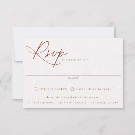 Wüste Sienna Meal Choice Wedding RSVP Card (Vorderseite)