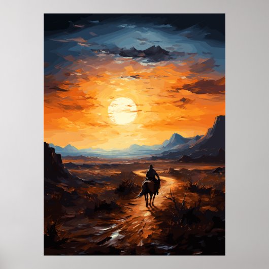 Wüste Sonnenuntergang auf dem Pferd, Serene Wall A Poster (Vorne)