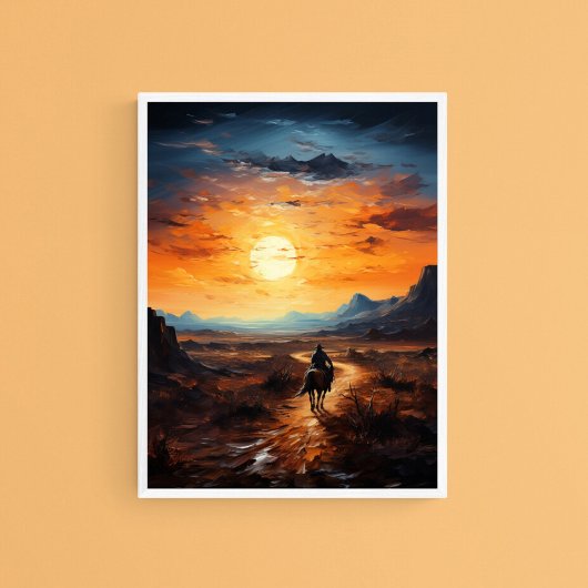 Wüste Sonnenuntergang auf dem Pferd, Serene Wall A Poster