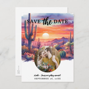 Wüste Sonnenuntergang Glühen Wasserfarbe Save the Ankündigungspostkarte